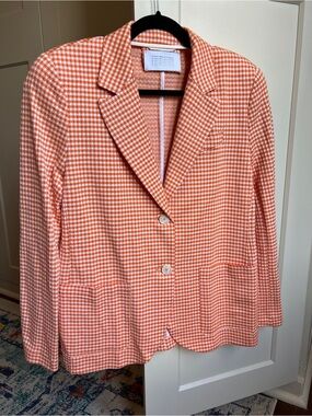 Harris Wharf London Clementine Seersucker Gingham Boyfriend Blazer 44IT - US 8